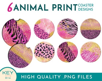 Animal Print Sublimation Car Coaster Designs Png, Sublimation Coasters Png, Leopard Coffee Coasters, Cheetah Drink Coasters, Cup Coaster Png