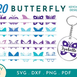 Papillon fendu SVG, Papillons SVG, Butterly Clipart, Butterfy SVG Cricut, Porte-clés SVG, Porte-clés acrylique SVG, Modèles de porte-clés, Rond