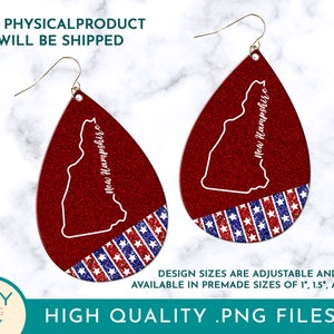 New Hampshire State Teardrop Sublimation Earring Png, Teardrop Earring Png, New Hampshire 4 juli Png, Patriot Rood Wit Blauw Png