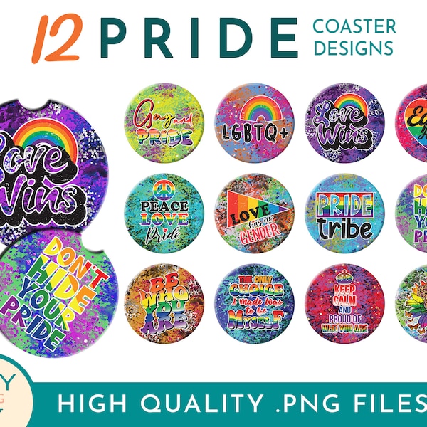 Pride Month Car Coaster Sublimation Designs Png, Drink Coaster LGBT Png, Coffee Coaster Pride Rainbow, Pride Flag Png, Happy Pride