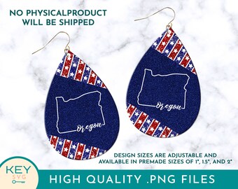 Oregon State Teardrop Sublimation Earring Png, Teardrop Earring Png, Oregon 4 juli Png, Patriot Png, Rood Wit Blauw, Oregon Gift Png