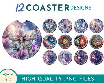 Mystical Car Coaster Png, Dragonfly Png, Magic Car Coaster Sublimation Designs Png, Celestial Car Decor Coaster Png, Sublimation Coasters