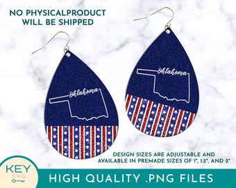 Oklahoma State Teardrop Sublimation Earring Png, Teardrop Earring Png, Oklahoma Gifts 4 juli Png, Patriot Png, Rood Wit Blauw Png