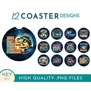 Fishing Car Coasters Png, Father&#39;s Day Car Coaster Sublimation Designs Png, Fishing Png, Coffee Coaster Png,  Sublimation Coaster Designs