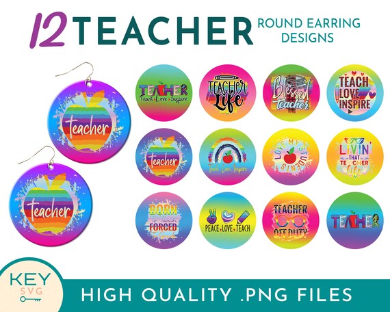 Teacher Round Earring Png, Sublimation Earring Design Template, Teacher Life Png, Best Teacher Ever Png, Teacher Png Designs, Teardrop Png