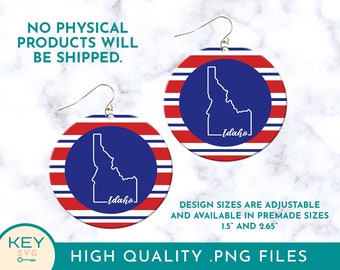 Idaho State Round Earring Png, Sublimation Earring Design, Round Earring Png, Earring Template, Idaho 4th of July, Red White Blue