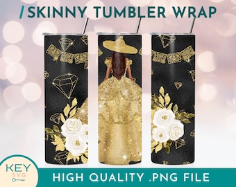Mis Quince Skinny Tumbler Wrap Png 20oz, Quinceanera Tumbler Wrap, Seamless Sublimation Design, Birthday Girl Png, Quinceanera Favors