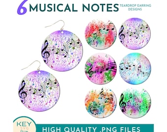 Colorful Music Note Sublimation Round Earrings Png, Musical Earrings Png, Music Teacher Gift, Sublimation Earring Bundle, Concert Earrings