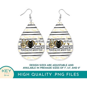 Bonne année 2024 Boucles d'oreilles à sublimation en forme de larme Peace Love New Year PNG, Boucles d'oreilles en forme de larme Happy New Year 2024 PNG, Boucles d'oreilles en larme PNG