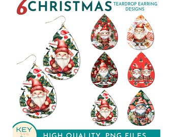 Merry Christmas Gnome Teardrop Oorbellen Png, Holiday Gnome Ornament png, Sublimatie Oorbellen Png, Earring Bundel Png, Sublimeren