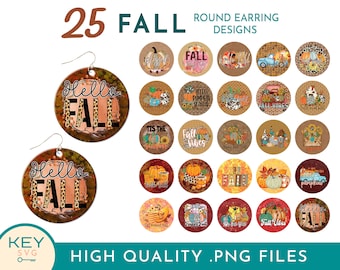25 PNG Fall Round Sublimation Earrings Png, Pumpkin Png, Hello Fall Png, Autumn Png, Fall Vibes Png, Round Earring Png, Dangle Earrings Png