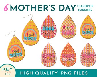 Retro Mother's Day Teardrop Earrings Png, Sublimation Earring Designs, Mothers Day Earrings Png, Teardrop Earring Png, Mothers Day Gift