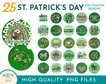 Saint Patricks Day Sublimation Car Coaster Png, St Patrick's Drink Coaster Sublimation Designs, Coffee Coasters Designs, Shamrock Png