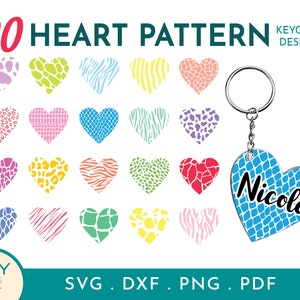 20 Animal Print Heart Keychain Patterns Svg, Leopard Heart Svg, Leopard Print Svg, Keychain Svg, Keyring Pattern Svg, Cheetah Print Svg