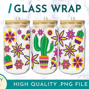 Mexican Fiesta Flowers Design, Cinco de Mayo Libbey Glass Can Wraps 16oz / 20oz Png Presized, Latino Sublimation Designs, Party Decorations