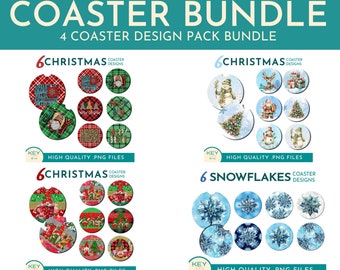 Kerst Coaster Sublimatie Bundel Png, Auto Coaster Png, Sneeuwvlok Coasters, Sneeuwpop Coaster Png, Kerstkabouters Png, Vakantie Coasters