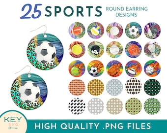25 Sports Round Earrings Png, Game Day Png, Sports Png, Sublimation Earrings Png, Earring Bundle Png, Sublimate Earring Png, Football Png