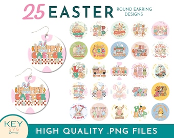 Pendiente redondo de Pascua Png, Pendientes de sublimación de Pascua, Feliz Pascua Png, Paquete de pendientes Png, Diseños de pendientes de sublimación, Huevo de Pascua Png