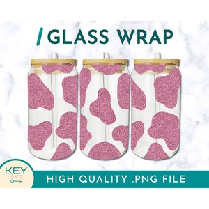 Rosa Kuh-Druck-Behälter wickeln Png-Sublimationsglasdosen wickeln 16 Unze / 20 Unze, kalte Schalenverpackung, rosa Geparden-Becherverpackung, Leopard-Behälter