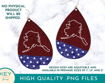 Alaska Teardrop Png, Sublimation Earring Designs, Teardrop Earring Png, Earring Template, Alaska 4th of July Png, Patriot Red White Blue Png