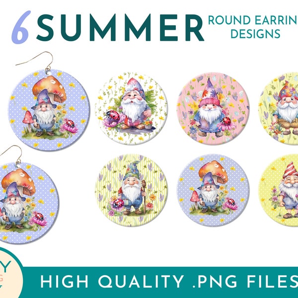 Summer Gnome Round Sublimation Earring Designs Png, Summer Vibes Png, Summer Time Png, Gnome Sublimation, Earring Template, Earring Bundle