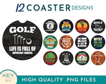 Golf Car Coasters, Golf Png, Father's Day Car Coaster Sublimation Designs Png, Golf Balls, Car Decor Coaster Png, Sublimation Coasters