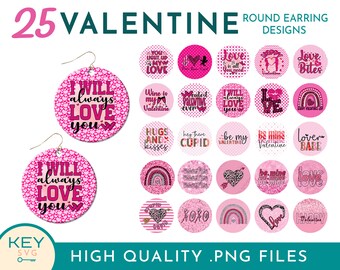 Valentine's Round Earrings Png, Heart Png, Be Mine Png, XOXO Png, Love Png, Sublimate Earring Designs Png, Earring Bundle, Round Template