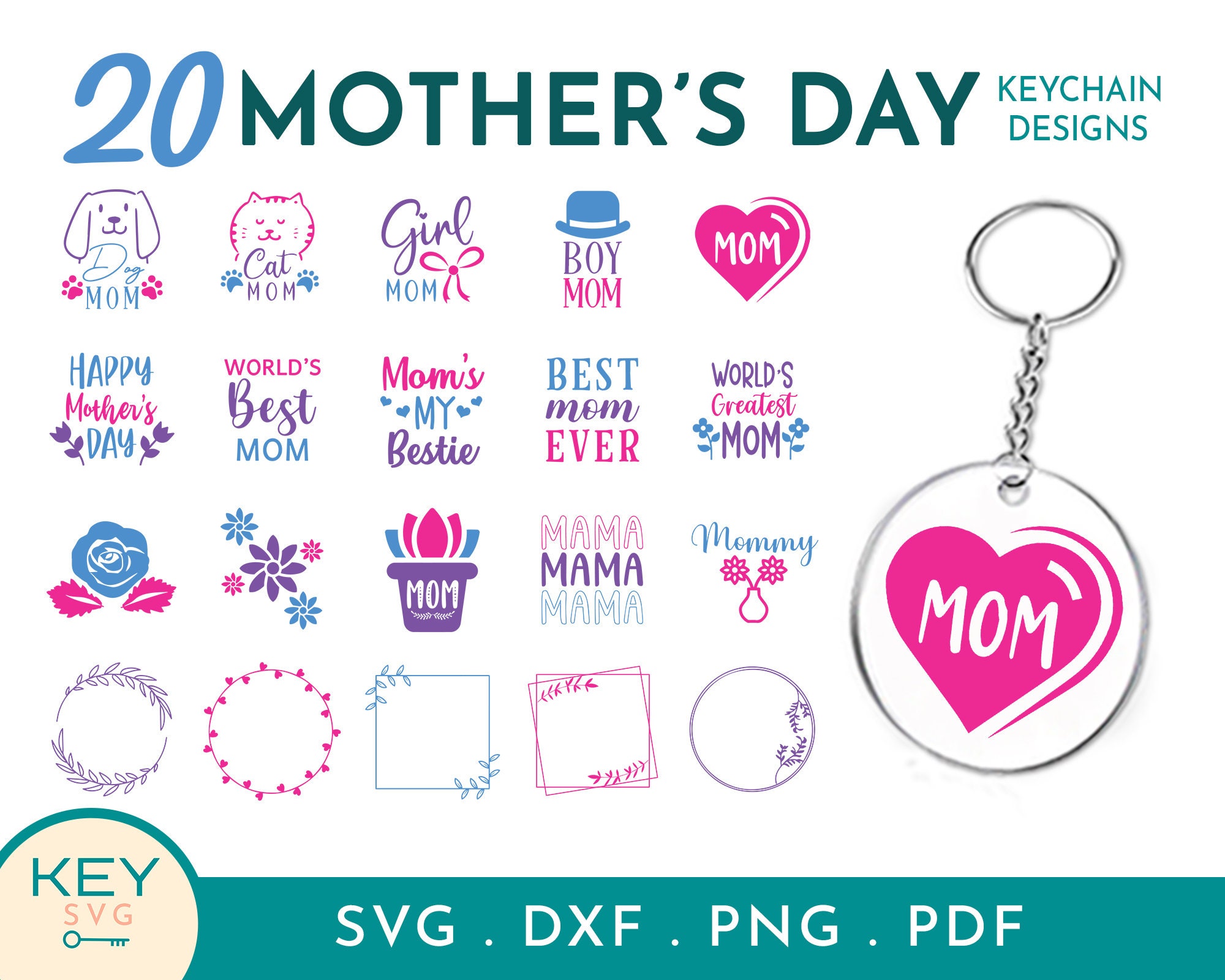 Mother's Day Monogram Keychain Bundle 6 | Digital Files from Creative Fabrica