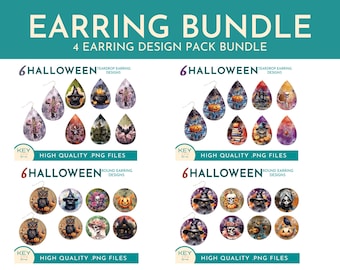 Halloween Sublimation Teardrop And Round Earring Designs Png, Black Cat Earrings, Halloween Earrings Png, Pumpkin Earrings Bundle, Template