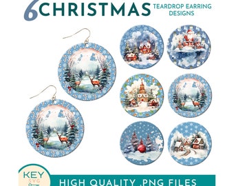 Holiday Round Sublimation Earring Png, Winter Wonderland Png, Christmas Ornament png, Snowflake Sublimation Earrings Png, Earring Bundle Png