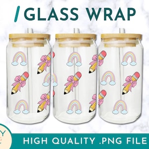 Teacher Coquette Glass Can Wraps 16oz / 20oz Png Presized, Teacher Life Libbey Cold Cup, Educator Gift Can Wrap Design, Teacher Tumbler