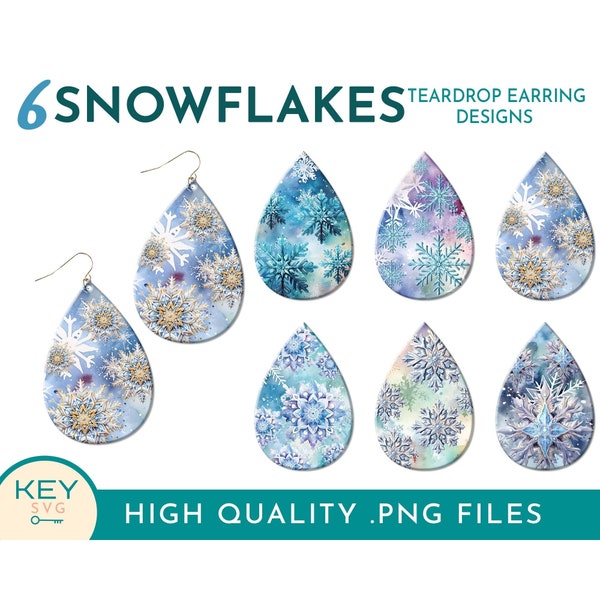 Snowflake Teardrop Sublimation Earring Png, Christmas Sparkle Earrings Png, Holiday Earring Template, Winter Earring Bundle,  Snowflake Png