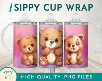 Baby Bear Sippy Cup Png, Kids 12oz Tumbler Wrap, Bear Tumbler, Sippy Cup Sublimation Designs, Baby Bear Png, New Baby Png, Teddy Bear Wraps