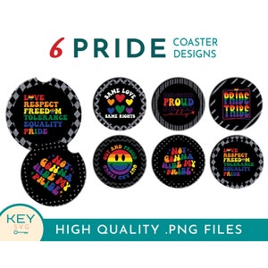 Pride Month Car Coaster Sublimation Designs Png, Drink Coaster LGBT Png, Coffee Coaster Pride Rainbow, Pride Flag Png, Happy Pride