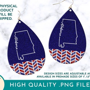Alabama Teardrop Png, conceptions de boucles d'oreilles par sublimation, boucle d'oreille en forme de larme Png, modèle de boucle d'oreille, Alabama 4 juillet Png, rouge blanc bleu Png