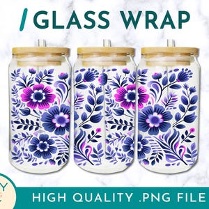Mexican Fiesta Flowers Design, Cinco de Mayo Libbey Glass Can Wraps 16oz / 20oz Png Presized, Latino Sublimation Designs, Party Decorations