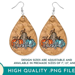 Fall Teardrop Earring Sublimation Design Png, Thankful Png, Thanksgiving Earrings Png, Pumpkin Earrings, Fall Vibes Png