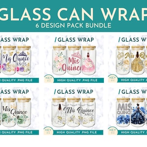 Mis Quince Anos, Quinceañera, Mis Quince, Birthday Girl, Sublimation Glass Can Wraps 16oz/20oz Png Bundle, Party Favors, Sublimation Wrap