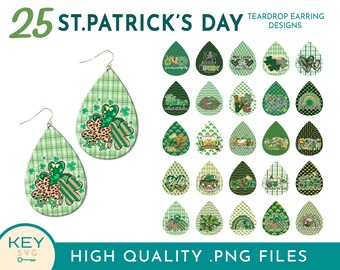 Pendientes de lágrima de San Patricio, pendientes de trébol, pendientes de trébol, pendientes de lágrima png, pendientes de la suerte, diseños de pendientes de sublimación