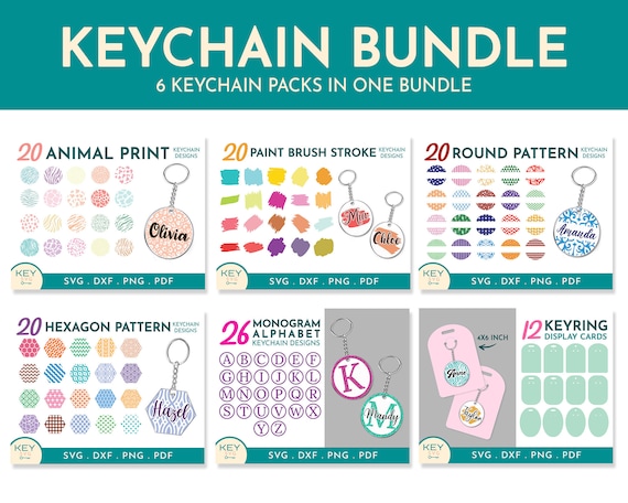 118 Keychain Bundle Svg, Animal Print Round Svg, Circle Pattern Svg, Hexagon Pattern Svg, Paint Brush Stroke Svg, Keychain Display Card Svg