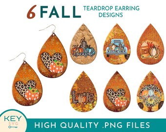 Fall Teardrop Earring Sublimation Designs Png, Thanksgiving Earrings Png, Pumpkin Earrings, Fall Vibes Png, Leopard Print Design, Hello Fall
