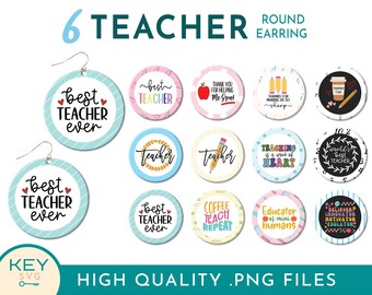 Teacher Round Earring Png, Sublimation Earring Design Template, Teacher Life Png, Best Teacher Ever Png, Teacher Png Designs, Teardrop Png