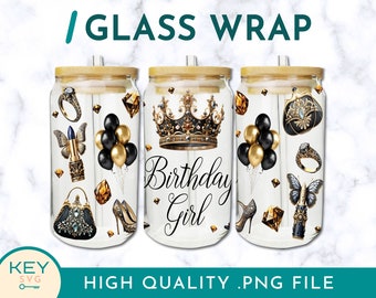 Verjaardag meisje beker wrap png sublimatie glas blikje wraps 16 oz / 20 oz png, koude beker wrap, Happy Birthday Party sublimatie, gelukkige verjaardag