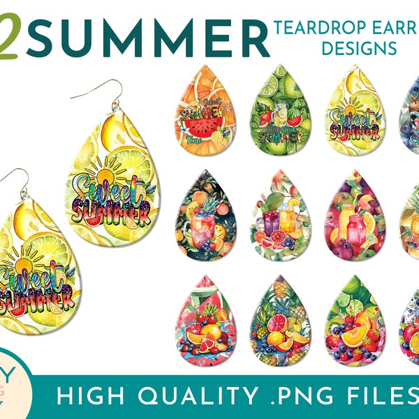 Summer Time Fruit Teardrop Sublimation Earring Png, Watermelon Earrings Png, Fruit Jewelry, Earring Sublimation Bundle, Summer Coctail Png