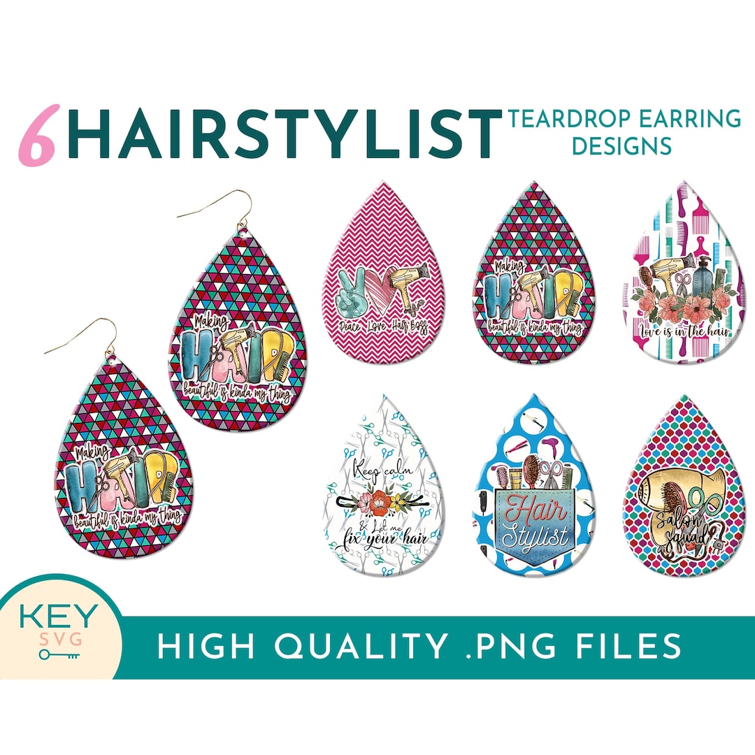 Hairstylist Teardrop Sublimation Earrings Bundle Png, Hairdresser