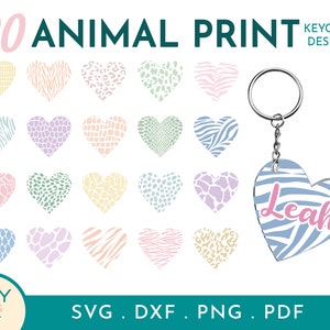 20 Heart Animal Print Keychain Svg, Leopard Heart Svg, Leopard Print Svg, Keychain Svg, Keyring Pattern Svg, Cheetah Print Svg, Paw Print
