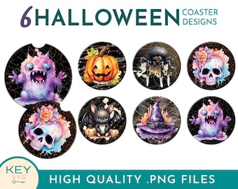 Halloween Sublimation Round Car Coaster Designs Png, Spooky Black Spooky Drink Coaster, Halloween Coaster Png, Pumpkin Sublimation Bundle