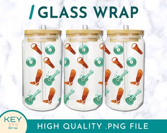 Orange and Green Png, Country Tumbler Wrap Png Sublimation Glass Can Wraps 16oz / 20oz Png, Guitar, Boots, Cold Cup Wrap, Sublimation Wrap