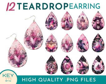 Pink Mystical Teardrop Earrings Png, Mythical Teardrop Earrings Png,  Earrings, Mystical Sublimation Earrings, Halloween Earring Bundle Png,