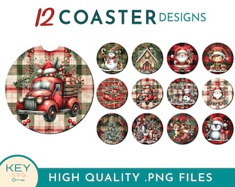 Vintage kerstwagenonderzetter png, leuke autoonderzetter png, kerstornament png, sublimatieoorbellen png, bellen, pepermunt, kerstboom